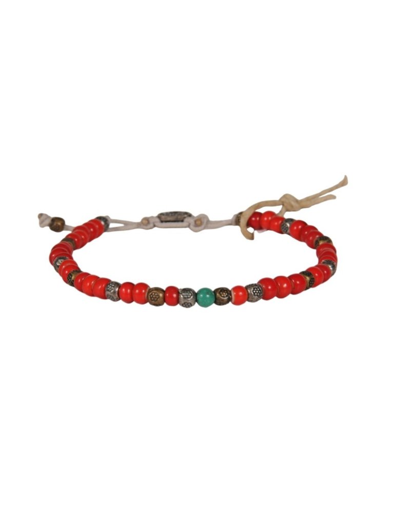M Cohen By Maor Bead Bracelet 925 Silver Red Turquoise Green Tie Strap
